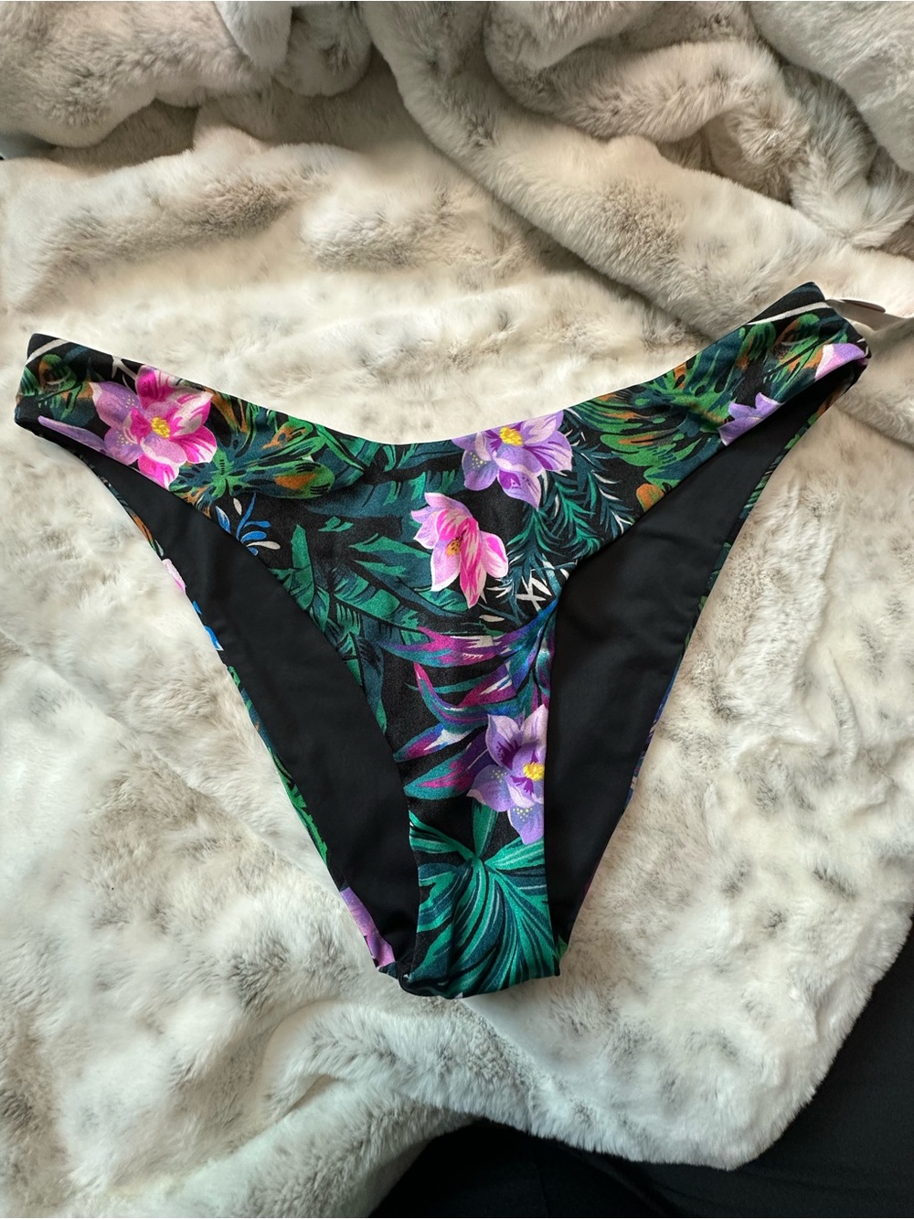 Victoria's Secret Black Floral Tropical Bikini Bottom